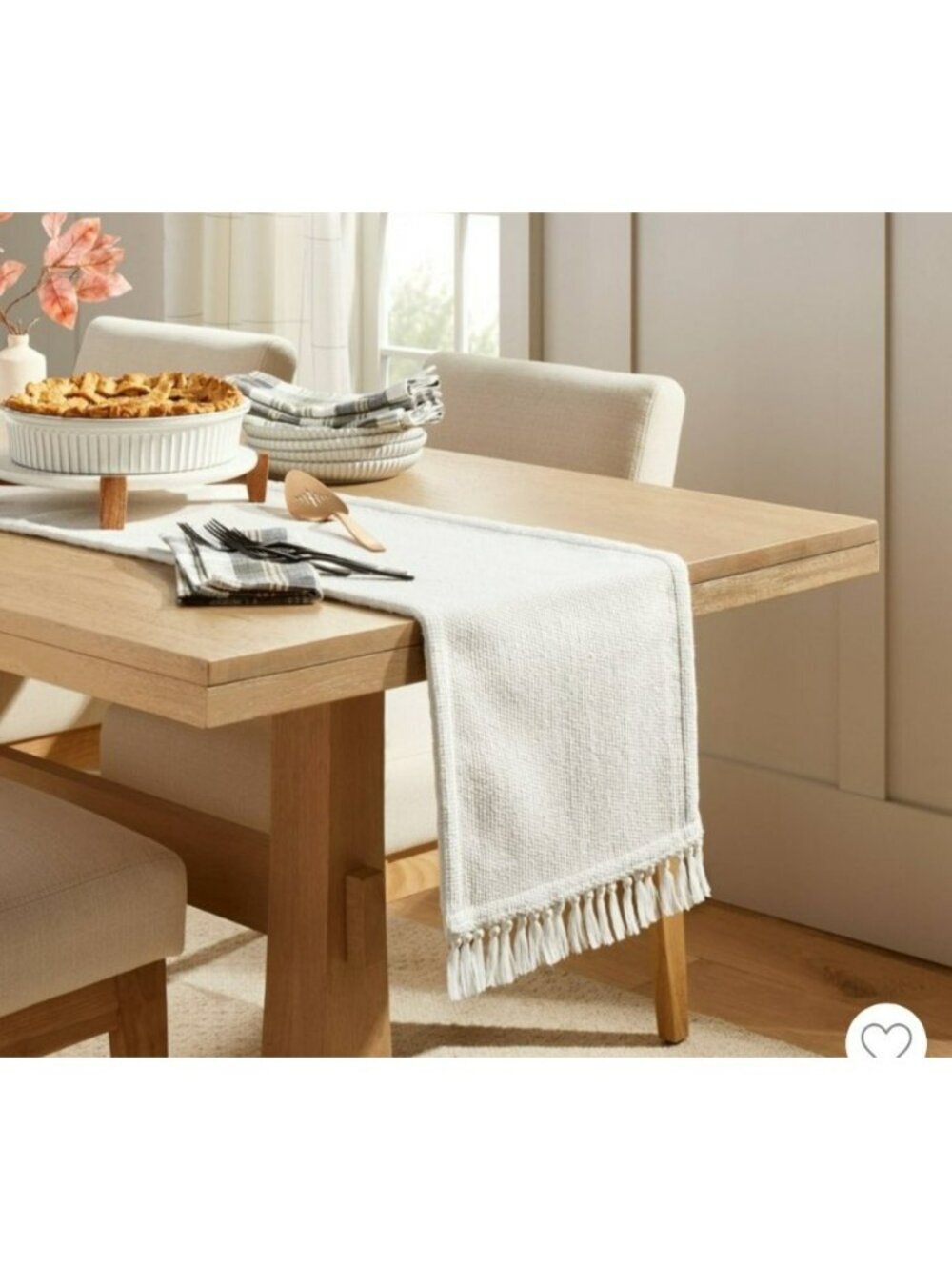Hearth & Hand Table Runner 14"x72" Pebble Textured Cream Woven Fringed